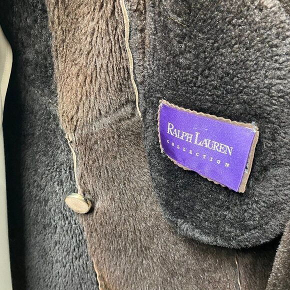 Ralph Lauren Vintage Chocolate Brown Fur Trimmed Lamb Shearling Swing Coat - Picture 3 of 16